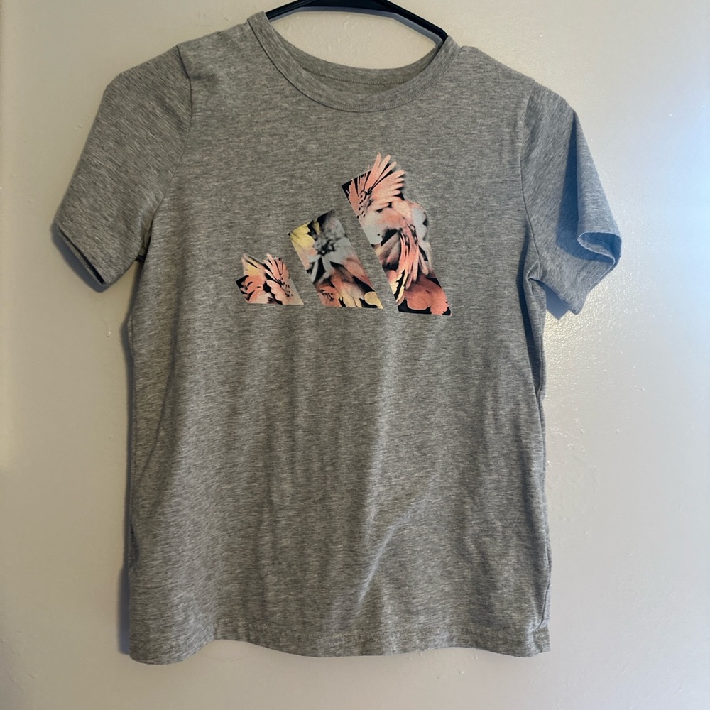 Adidas Youth Large Gray Tee with Floral Graphic